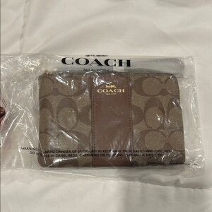 Coach Signature Brown and Tan Wristlet
